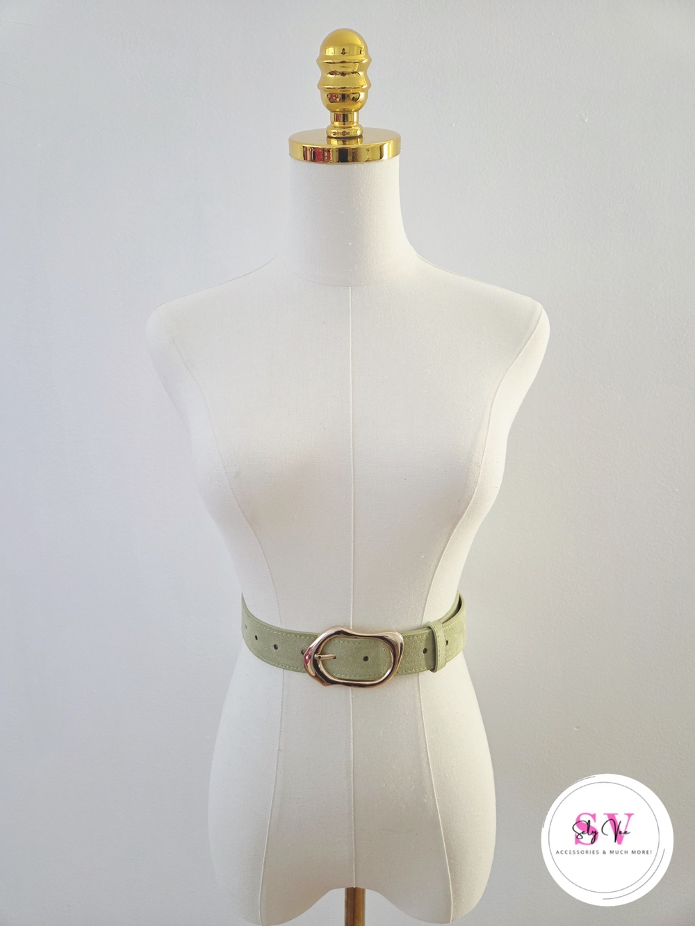 Mint green suede like belt with gold buckle